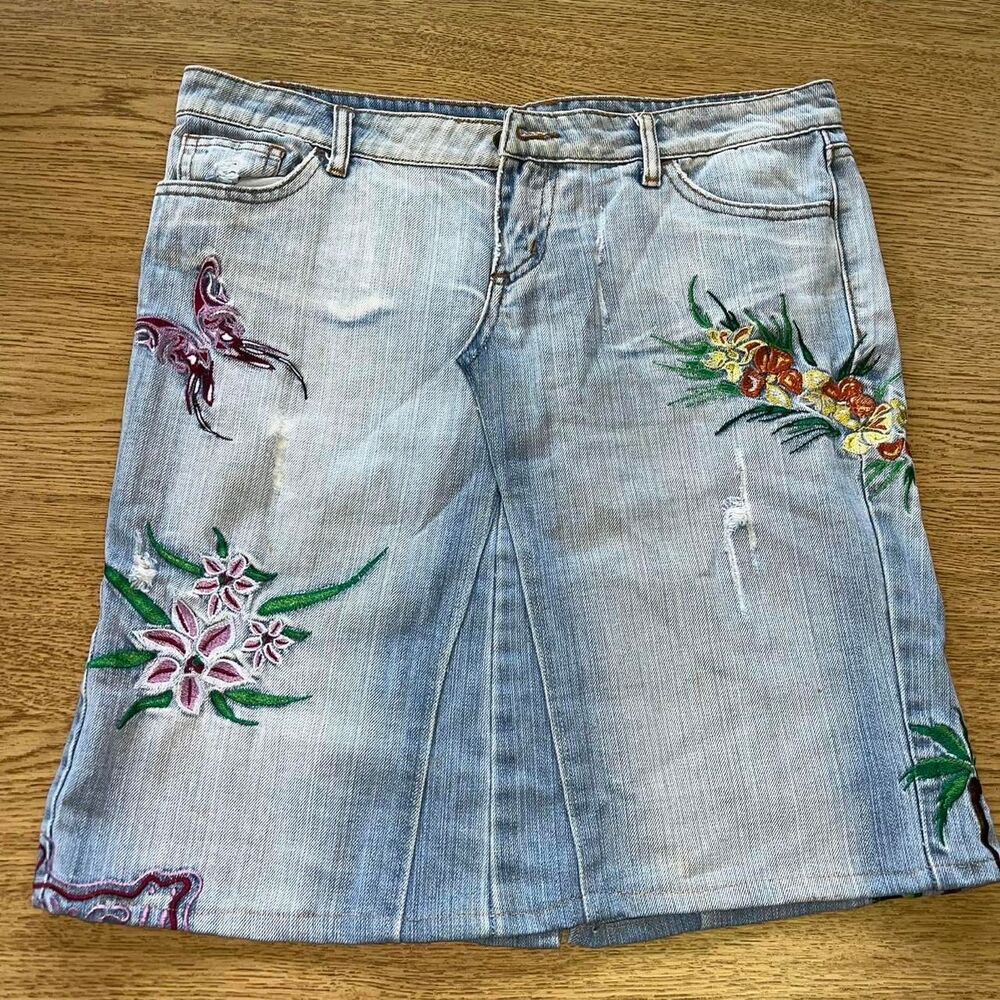 Women's Denim Skirt Handmade Floral Butterfly Y2K Vintage festival fairy Medium